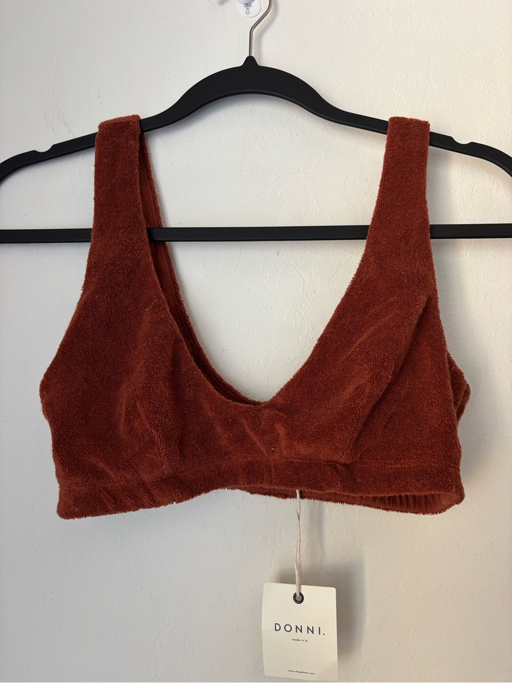 DONNI. Women's The Terry Bralette Size Small NEW Brown Cozy Loungewear Comfort